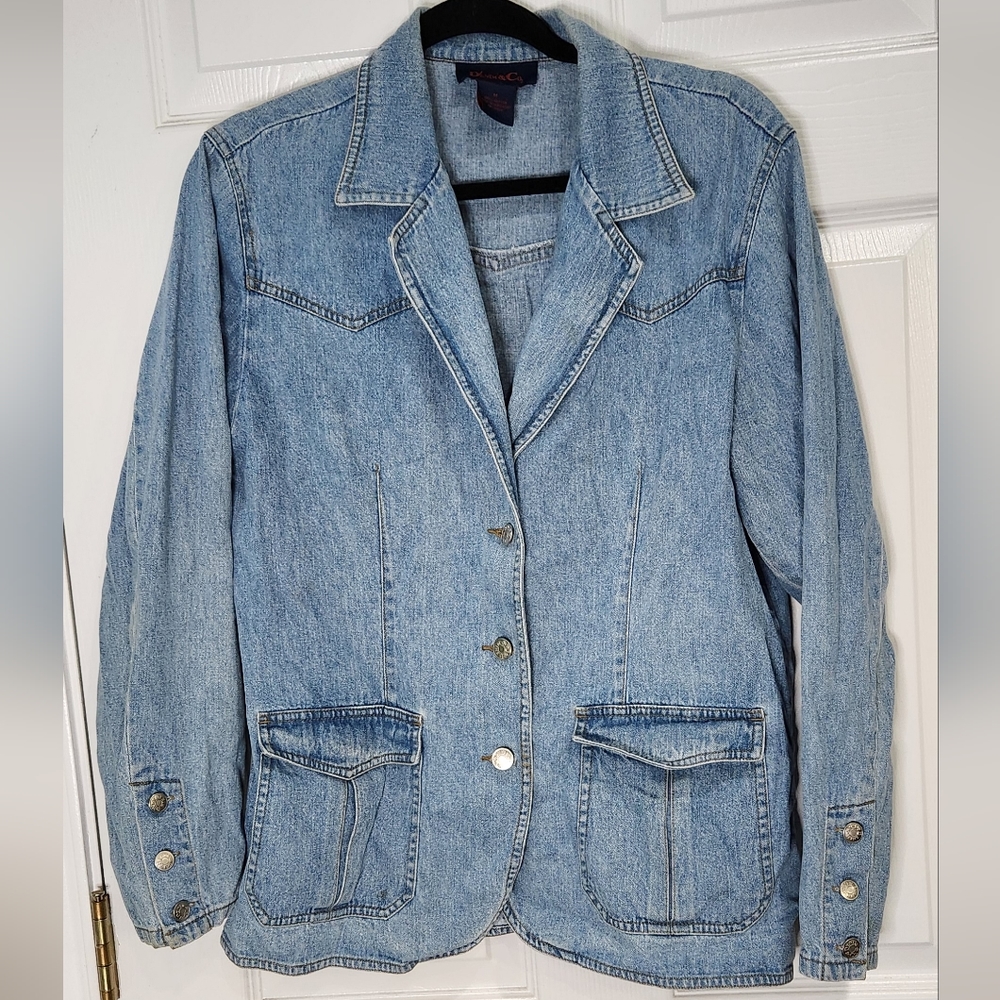 Denim & Co. Light denim blazer jacket women's size Medium